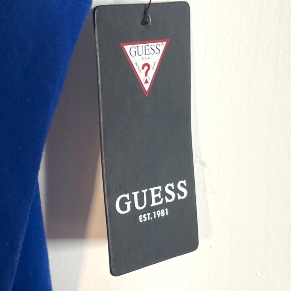 GUESS Ponte Ruffled Sheath Dress 12 Cobalt Blue Bodycon Cocktail Party NEW - Picture 8 of 10